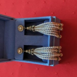 Vintage pearl and rhinestone costume earrings.
